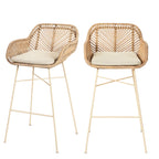 Nunuhai - Lot de 2 tabourets de bar en rotin pieds beiges H68cm - Naturel - 2