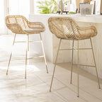 Nunuhai - Lot de 2 tabourets de bar en rotin pieds beiges H68cm - Naturel - 1