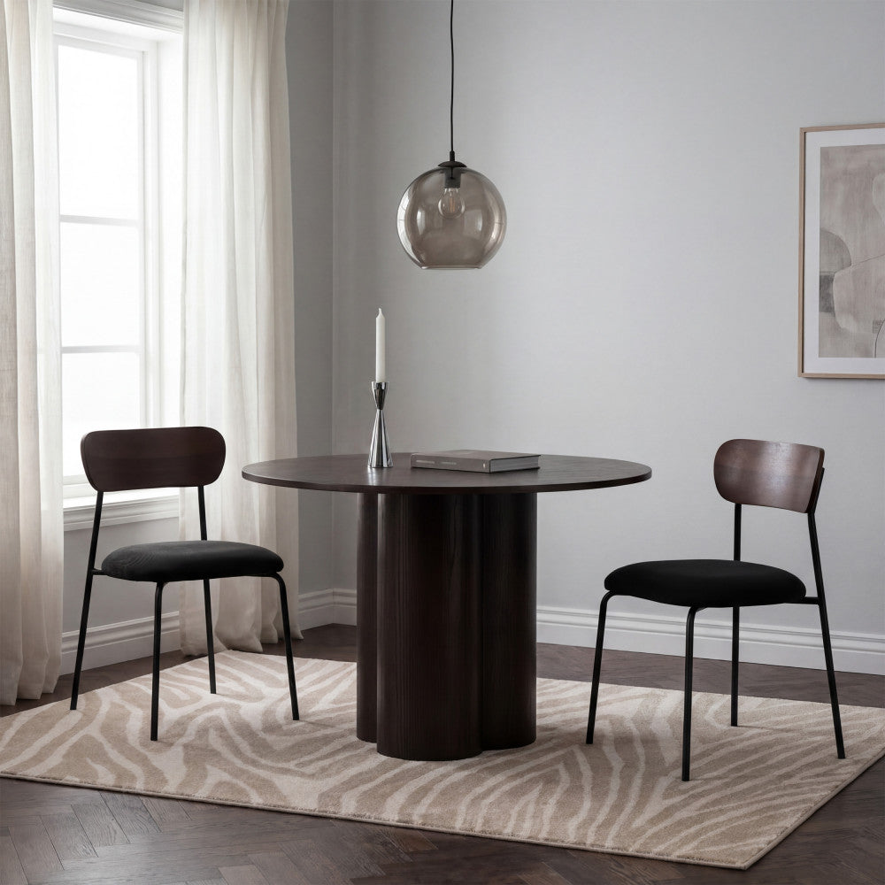 Jess - Lot de 2 chaises en bois foncé velours côtelé et métal - Noir - 1