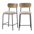 Jess - Lot de 2 chaises de bar bois clair tissu et métal H65cm - Beige - 2