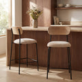 Jess - Lot de 2 chaises de bar bois clair tissu et métal H65cm - Beige - 1