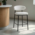 Rode - Lot de 2 chaises de bar en tissu bouclette, bois et métal H65cm - Écru chiné - 1