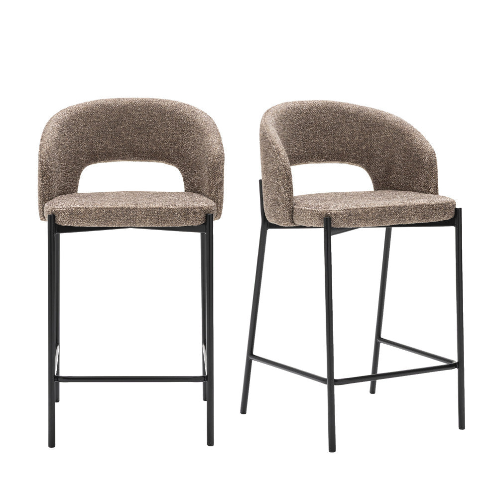 Soren - Lot de 2 chaises de bar en tissu et métal H65cm - Marron chiné - 2