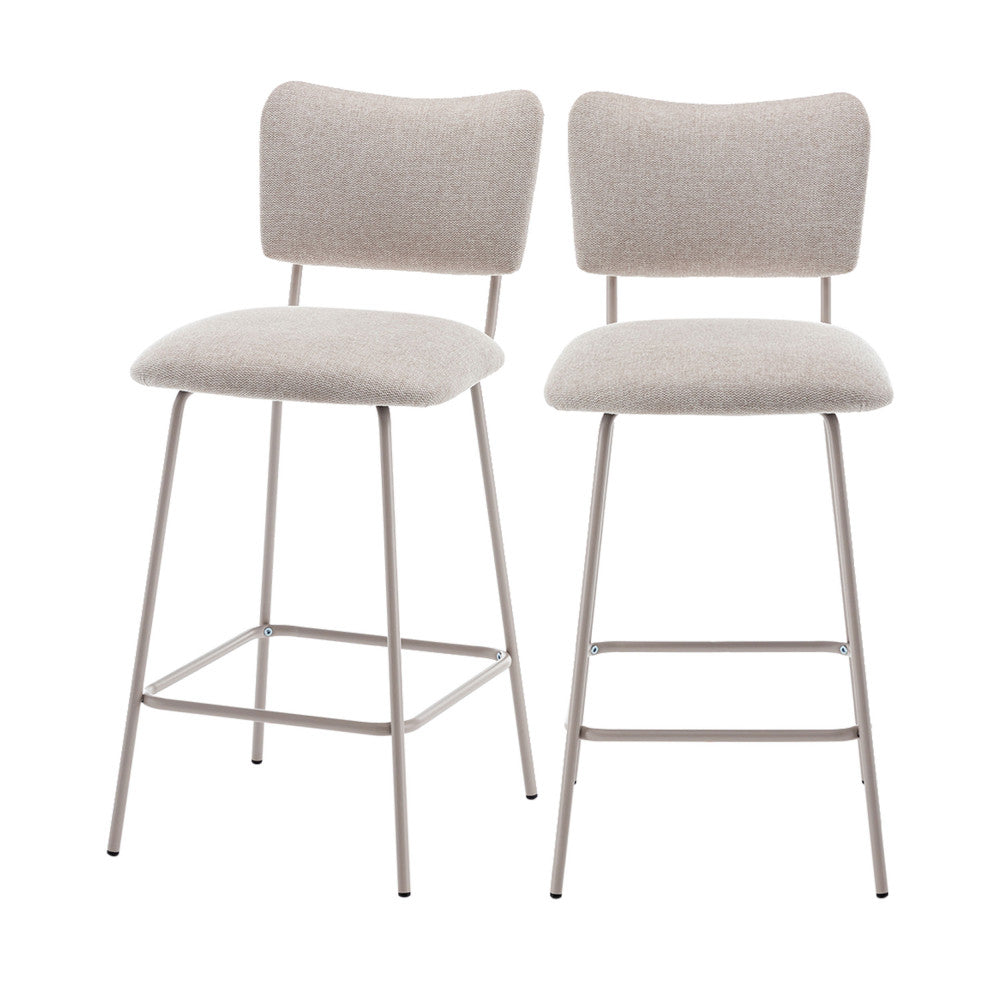 Vander - Lot de 2 chaises de bar en tissu et métal pieds beiges H65cm - Beige - 2