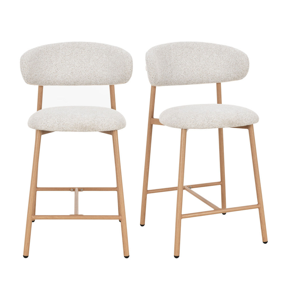Draco - Lot de 2 chaises de bar en tissu pieds effet bois clair H65cm - Beige chiné - 2