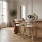 Draco - Lot de 2 chaises de bar en tissu pieds effet bois clair H65cm - Beige chiné - 1