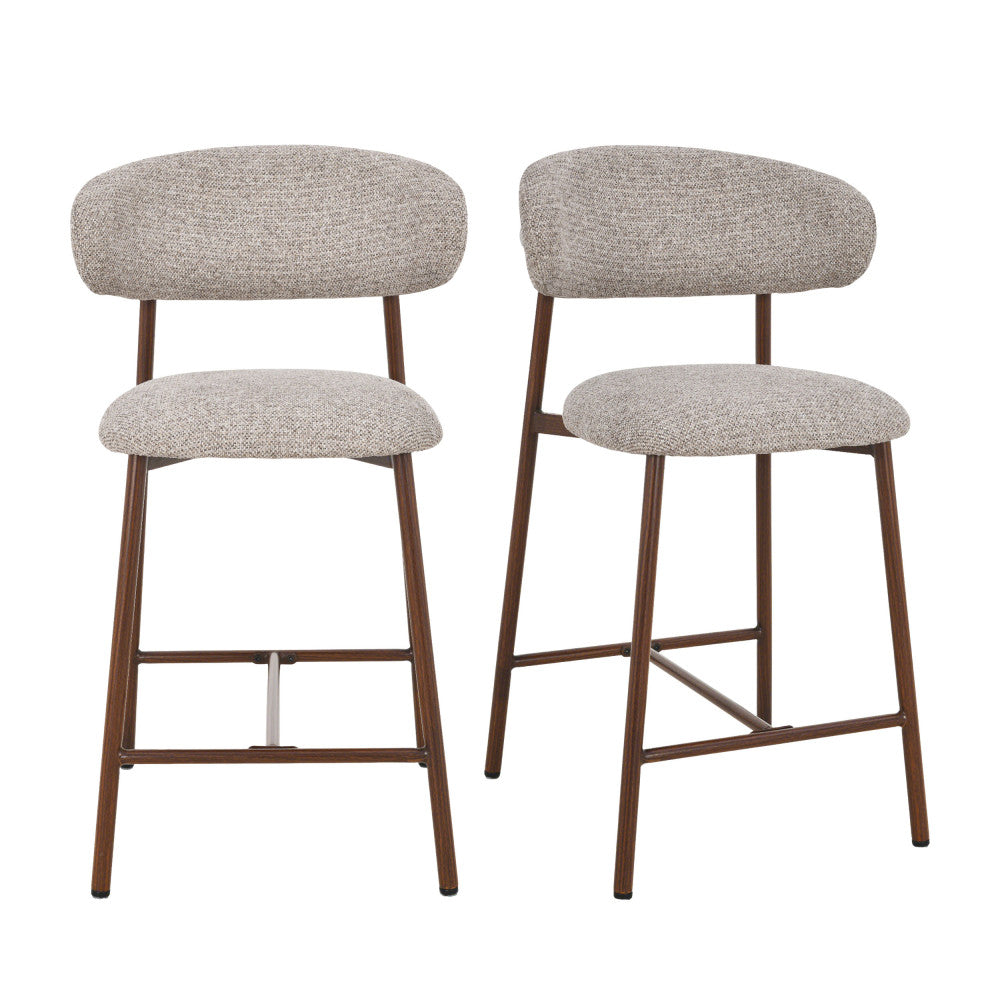 Draco - Lot de 2 chaises de bar en tissu pieds effet bois foncé H65cm - Marron chiné - 2