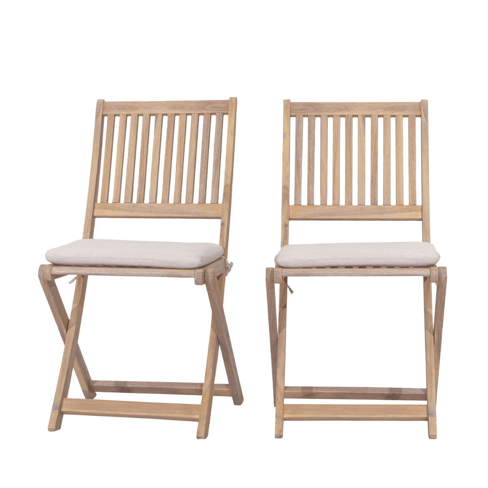 Lina - Lot de 2 chaises pliantes de jardin en bois - Bois clair - 2