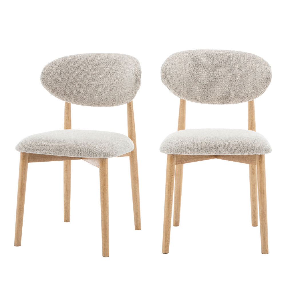 Clara - Lot de 2 chaises en tissu bouclette et bois - Beige - 2