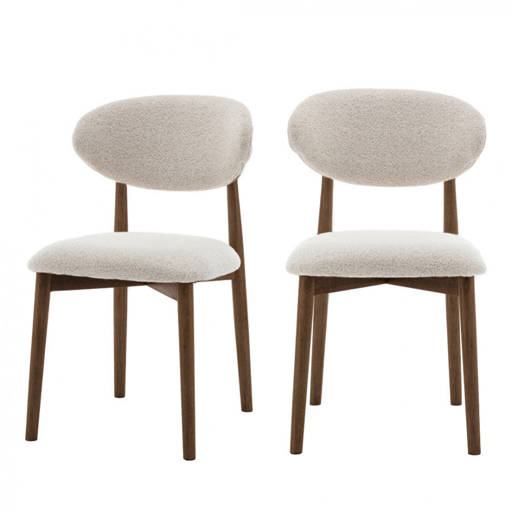 Clara - Lot de 2 chaises en tissu bouclette pieds bois foncé - Beige - 2