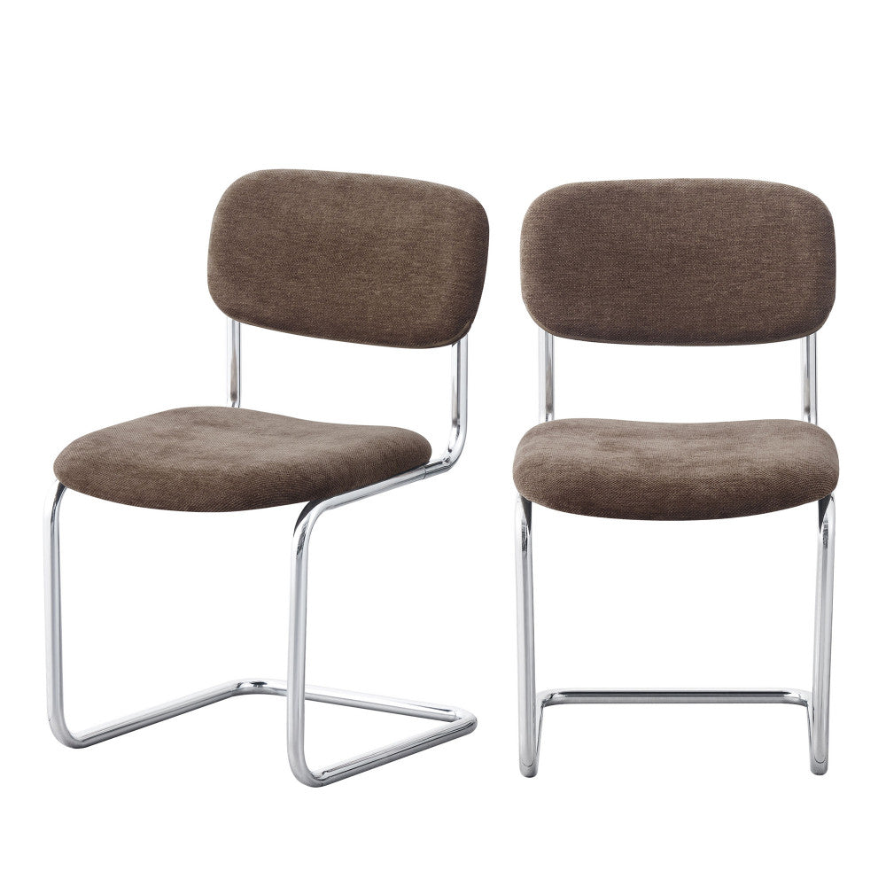 Marcel - Lot de 2 chaises en tissu pieds chrome - Marron - 2