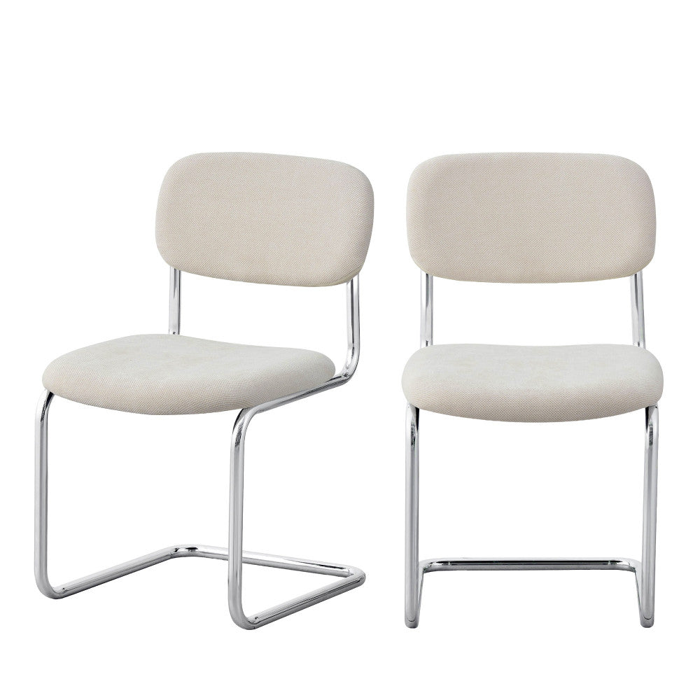 Marcel - Lot de 2 chaises en tissu pieds chrome - Beige - 2