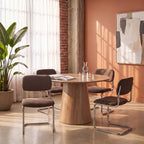 Marcel - Lot de 2 chaises en tissu pieds chrome - Marron - 1