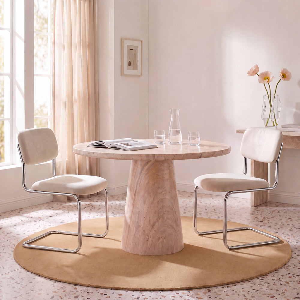 Marcel - Lot de 2 chaises en tissu pieds chrome - Beige - 1