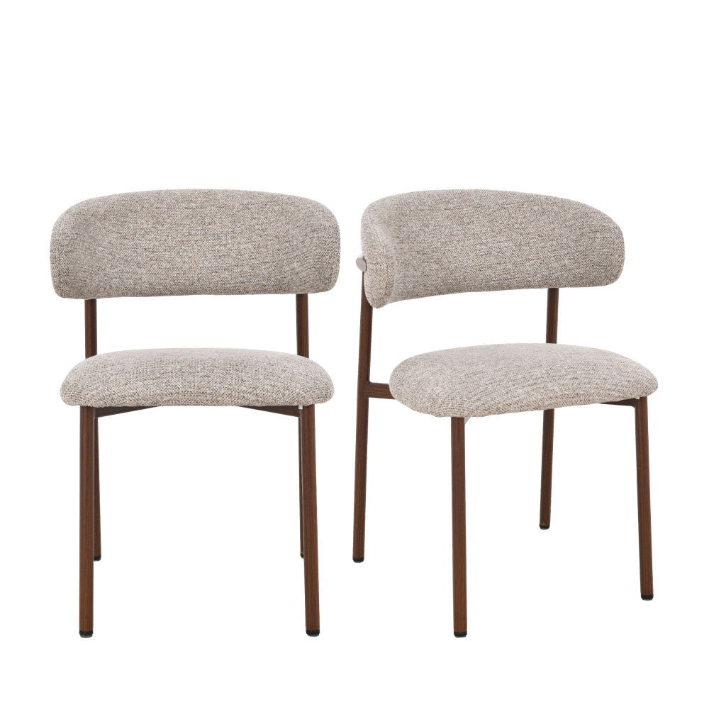 Aria - Lot de 2 chaises en tissu pieds effet bois foncé - Beige chiné - 2