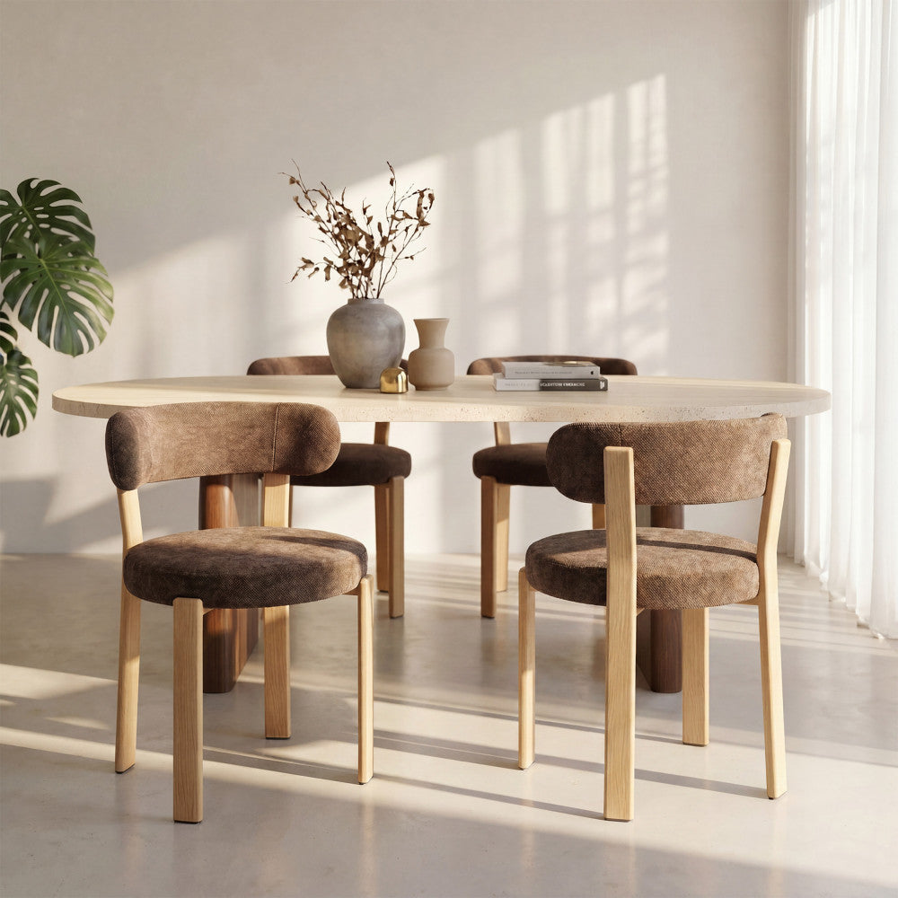 Izzy - Lot de 2 chaises en tissu piètement effet bois clair - Marron - 1