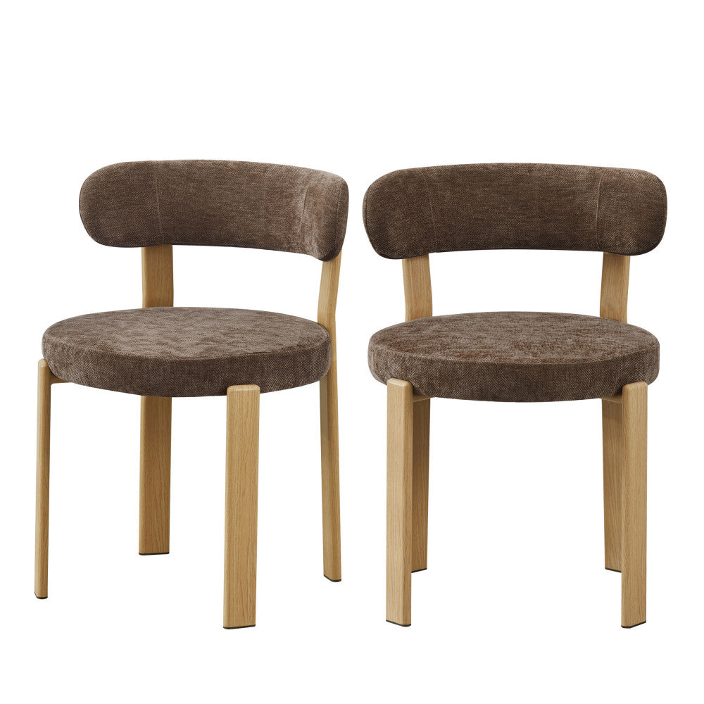 Izzy - Lot de 2 chaises en tissu piètement effet bois clair - Marron - 2