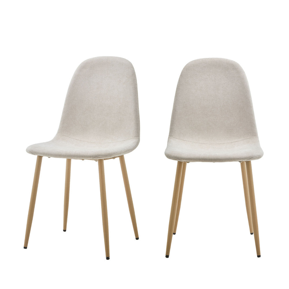 Bella - Lot de 2 chaises en tissu piètement effet bois - Beige - 2