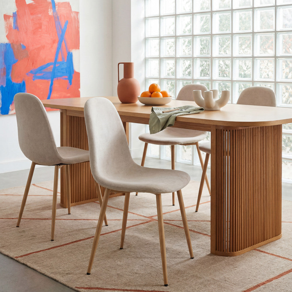 Bella - Lot de 2 chaises en tissu piètement effet bois - Beige - 1