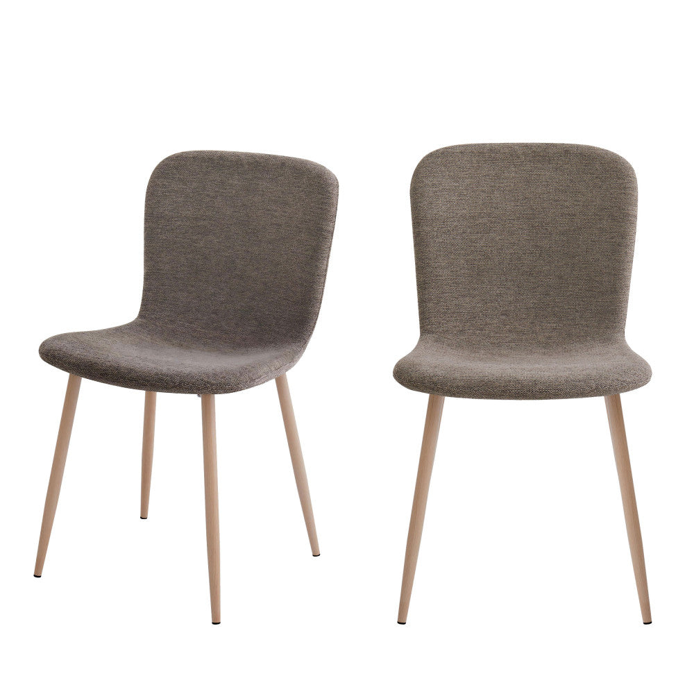 Gaston - Lot de 2 chaises en tissu piètement effet bois - Marron - 2