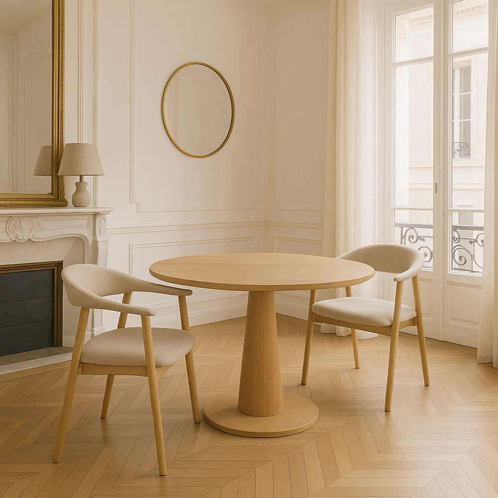 Anabate - Lot de 2 fauteuils de table en tissu et bois - Beige - 1