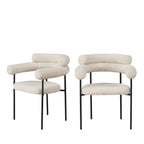 Nori - Lot de 2 fauteuils de table en tissu bouclette et métal - Ecru - 2