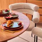Nori - Lot de 2 fauteuils de table en tissu bouclette et métal - Ecru - 1