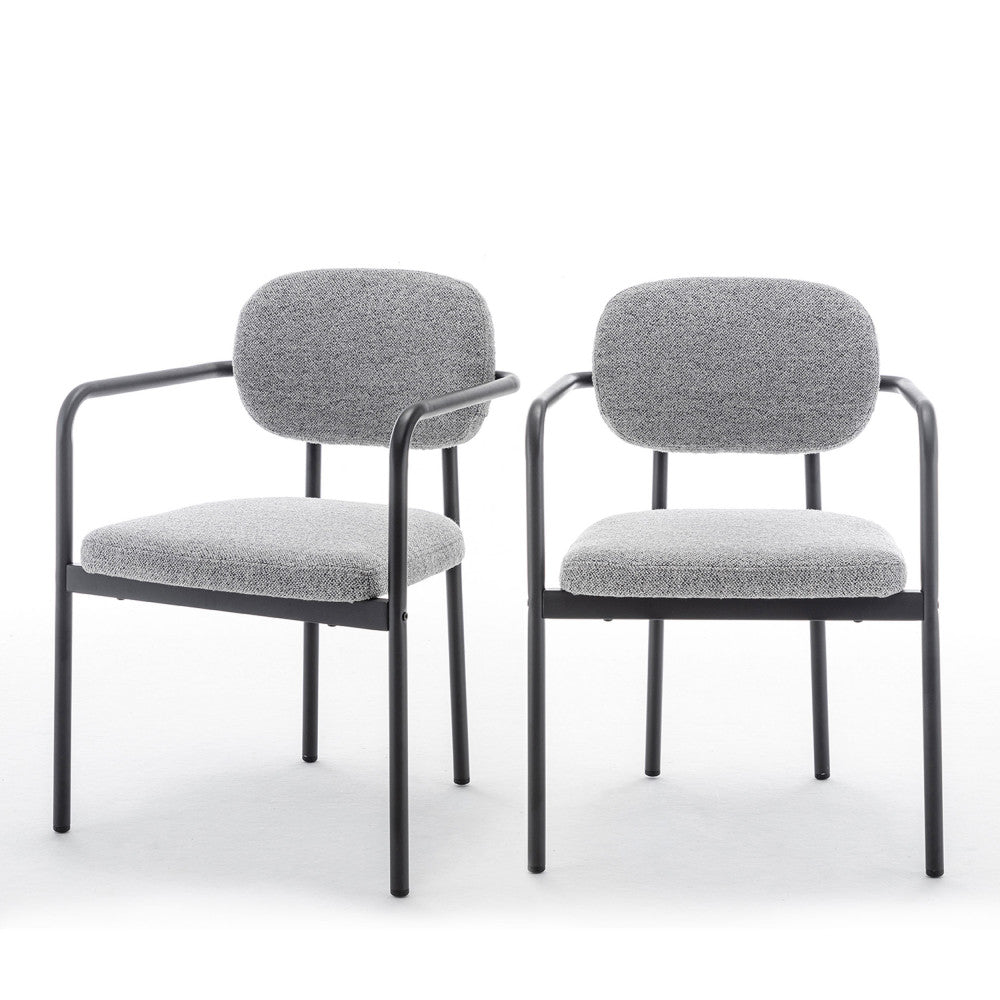 Stuart - Lot de 2 fauteuils de table en tissu bouclette et métal - Gris - 2