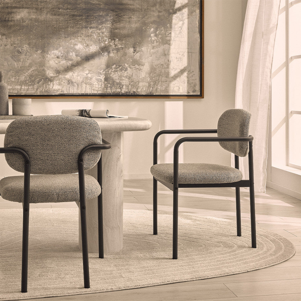 Stuart - Lot de 2 fauteuils de table en tissu bouclette et métal - Gris - 1