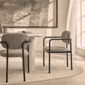 Stuart - Lot de 2 fauteuils de table en tissu bouclette et métal - Gris - 1