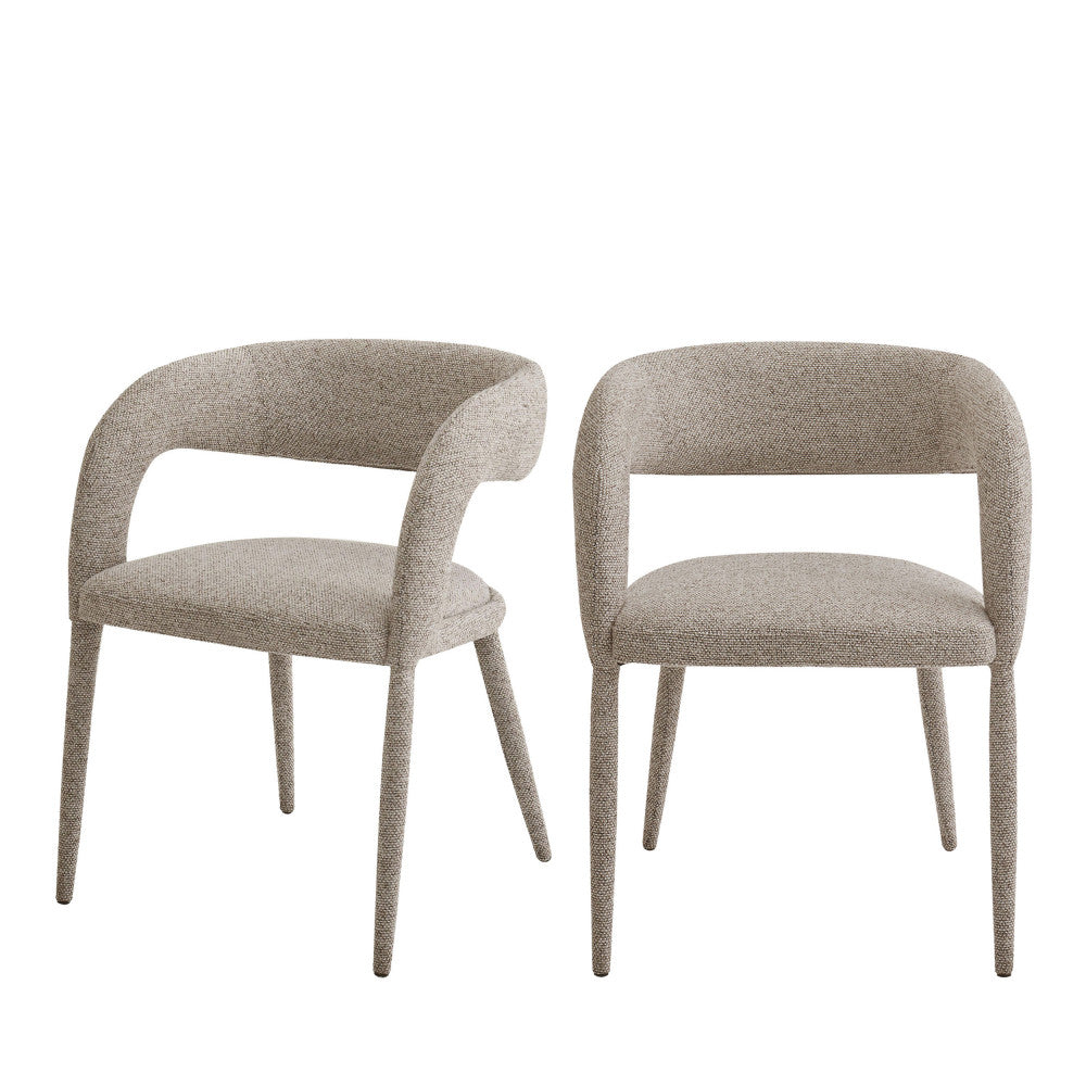 Romy - Lot de 2 fauteuils de table en tissu - Marron chiné - 2