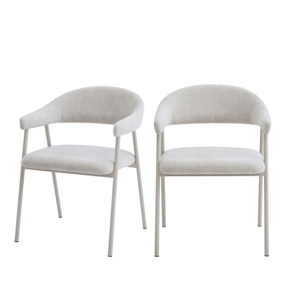 Leon - Lot de 2 fauteuils de table en tissu et métal - Beige - 2