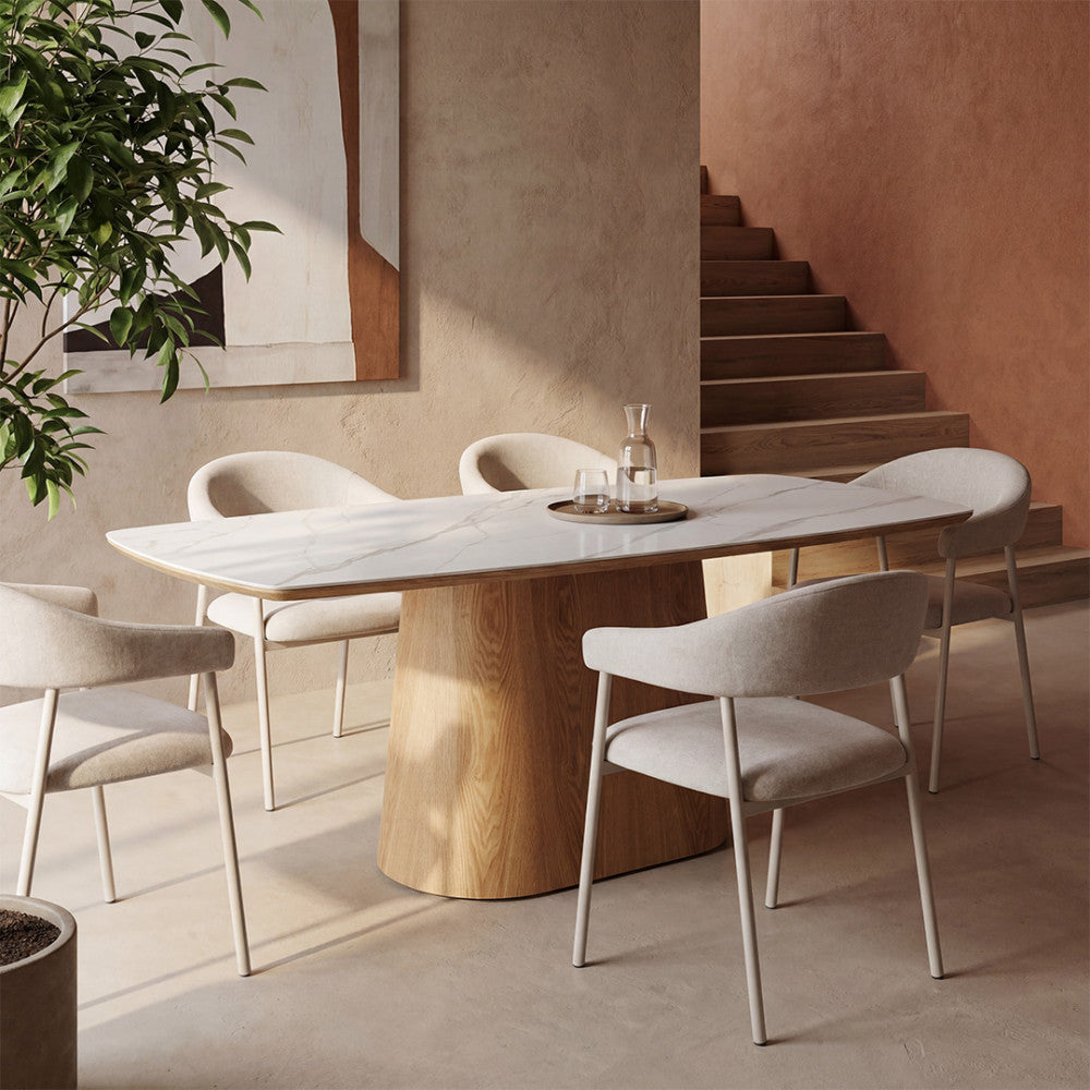 Leon - Lot de 2 fauteuils de table en tissu et métal - Beige - 1