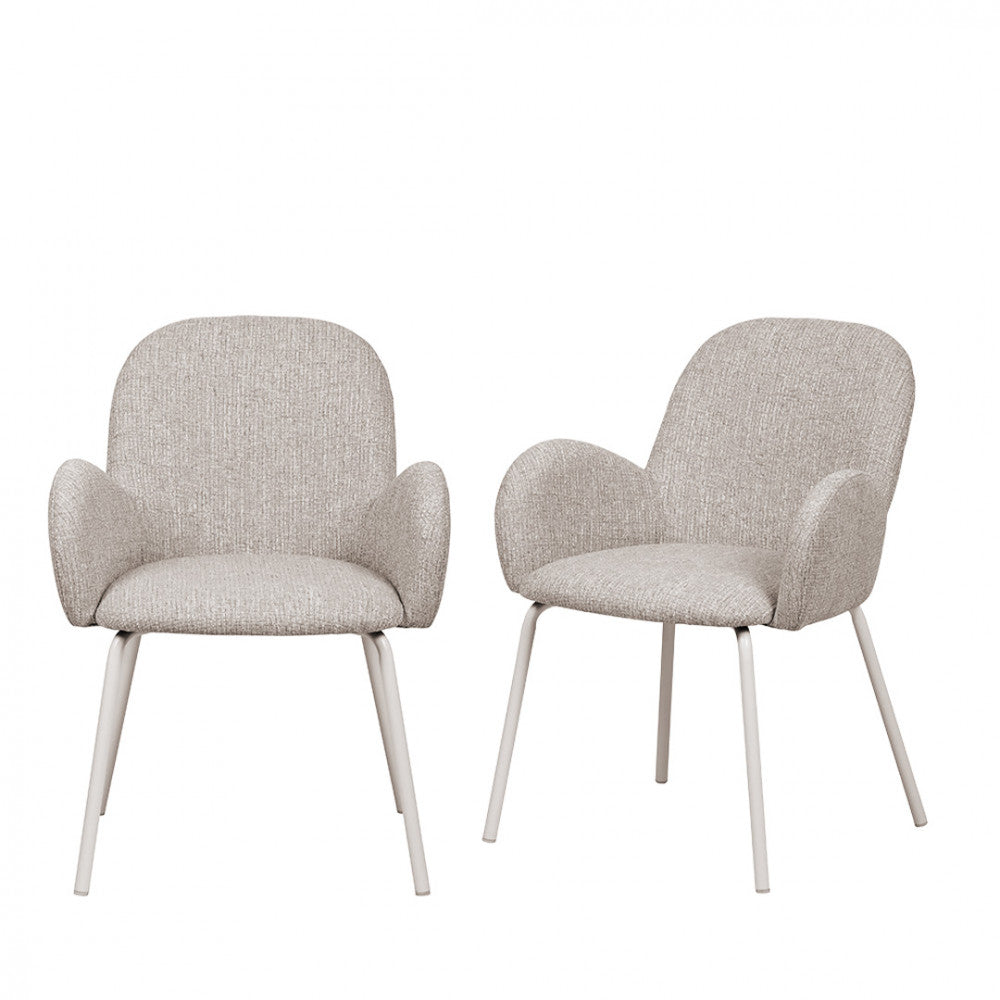 Théodore - Lot de 2 fauteuils de table en tissu et métal - Gris chiné - 2