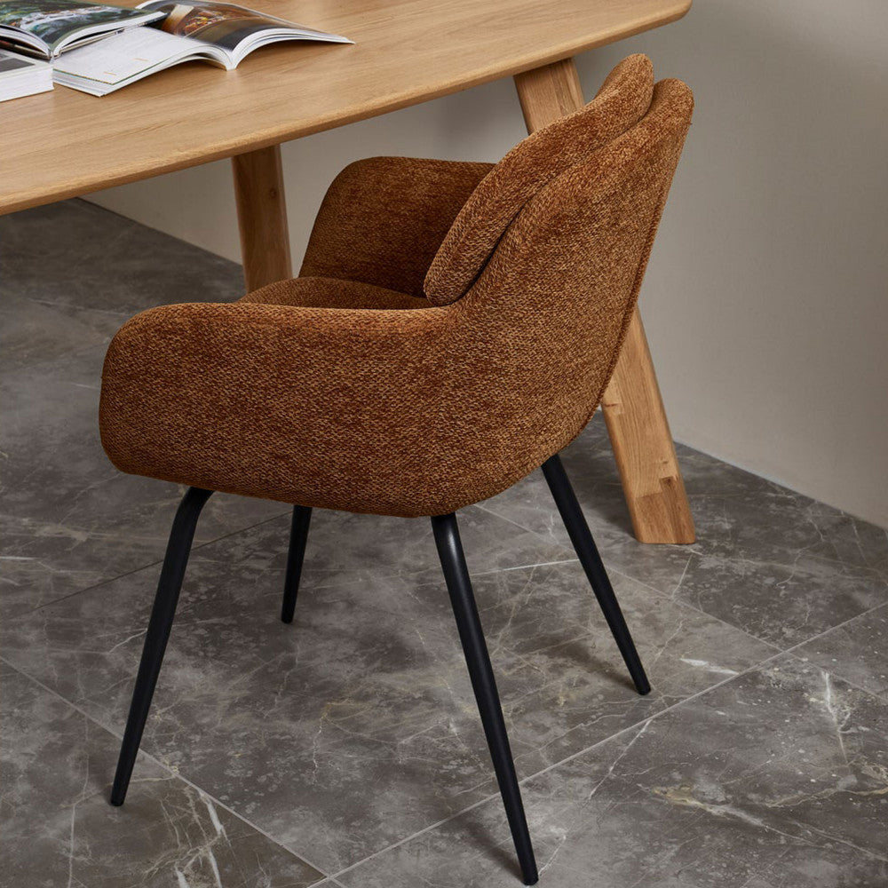 Runa - Lot de 2 fauteuils de table en tissu et métal - Caramel - 1