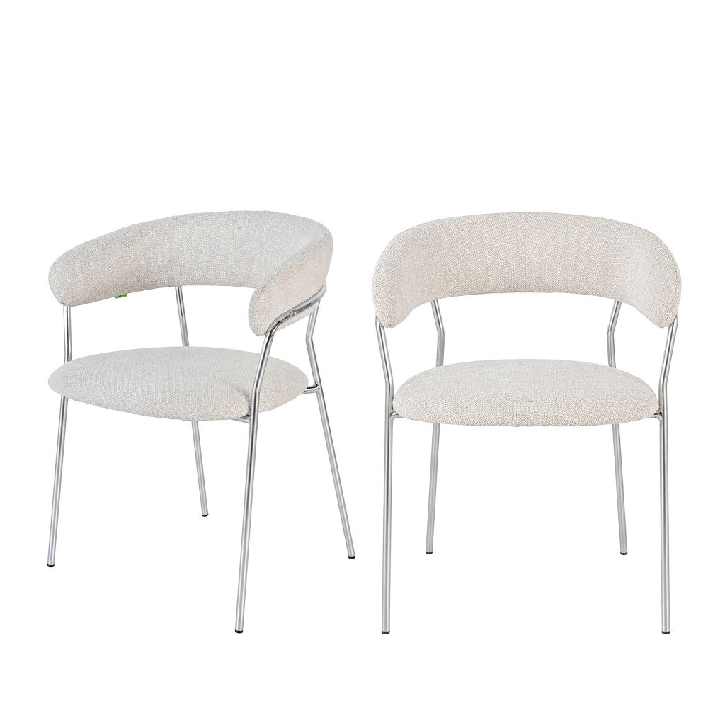 Celesty - Lot de 2 fauteuils de table en tissu pieds chrome - Beige - 2