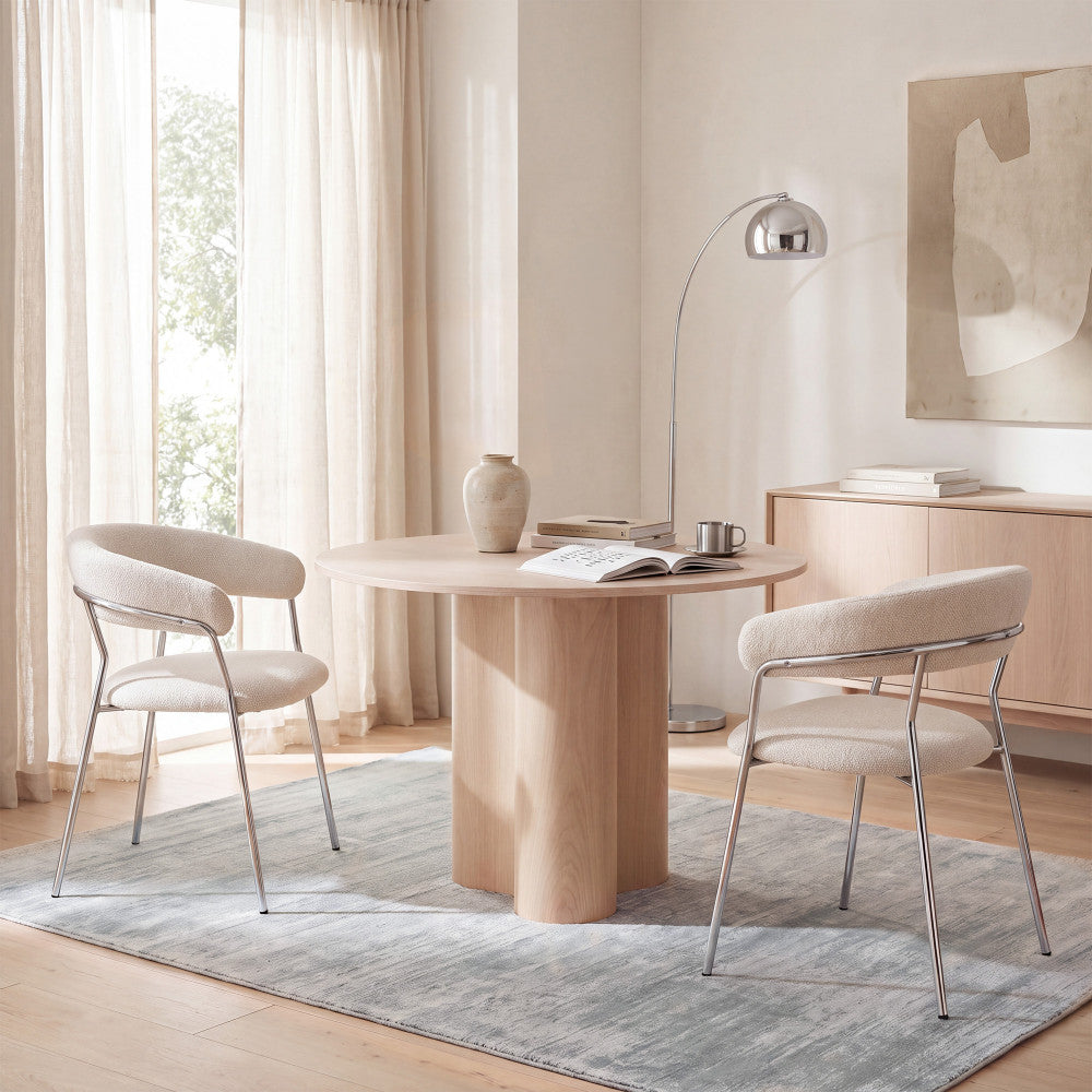Celesty - Lot de 2 fauteuils de table en tissu pieds chrome - Beige - 1