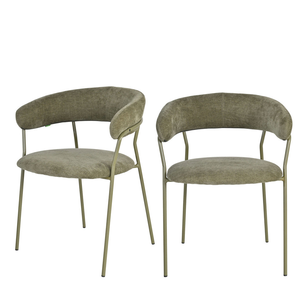Celesty - Lot de 2 fauteuils de table en tissu pieds métal - Vert - 2