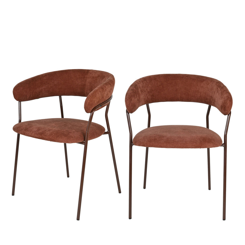 Celesty - Lot de 2 fauteuils de table en tissu pieds métal - Bordeaux - 2