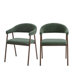Leon - Lot de 2 fauteuils de table en tissu piètement effet bois foncé - Vert foncé - 2