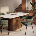 Leon - Lot de 2 fauteuils de table en tissu piètement effet bois foncé - Vert foncé - 1