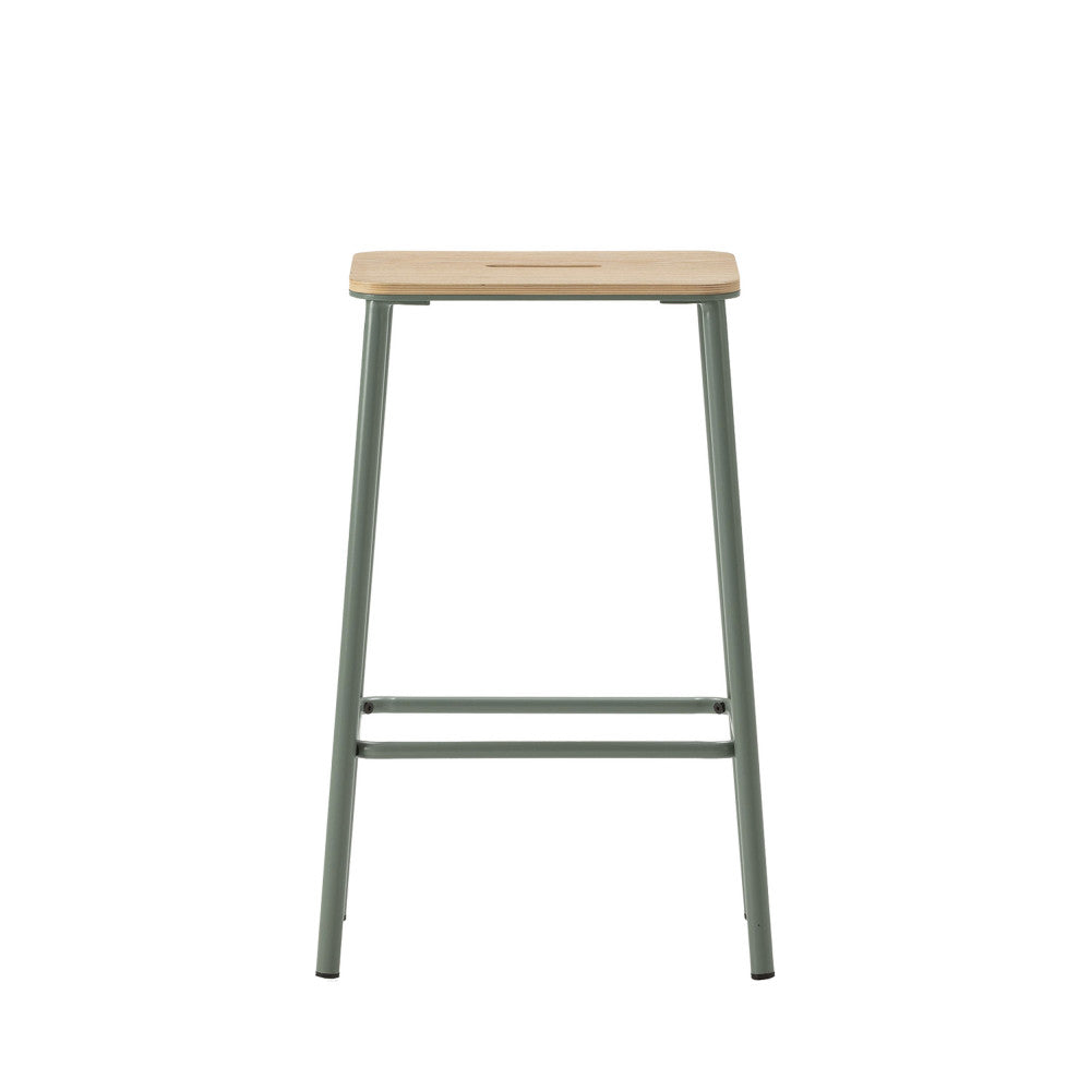 Noki - Lot de 2 tabourets de bar en bois et métal H65cm - Vert d'eau - 2