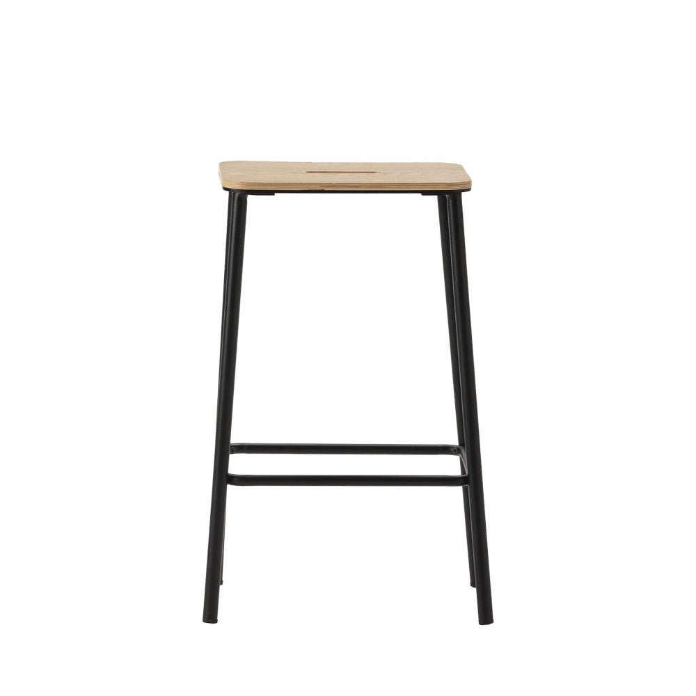 Noki - Lot de 2 tabourets de bar en bois et métal H65cm - Noir - 2