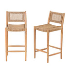 Nuri - Lot de 2 tabourets de bar intérieur/extérieur en bois d'acacia et résine tressée H66cm - Bois clair - 2