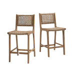 Lexia - Lot de 2 tabourets de bar intérieur/extérieur en bois d'acacia et résine tressée H66cm - Bois clair - 2