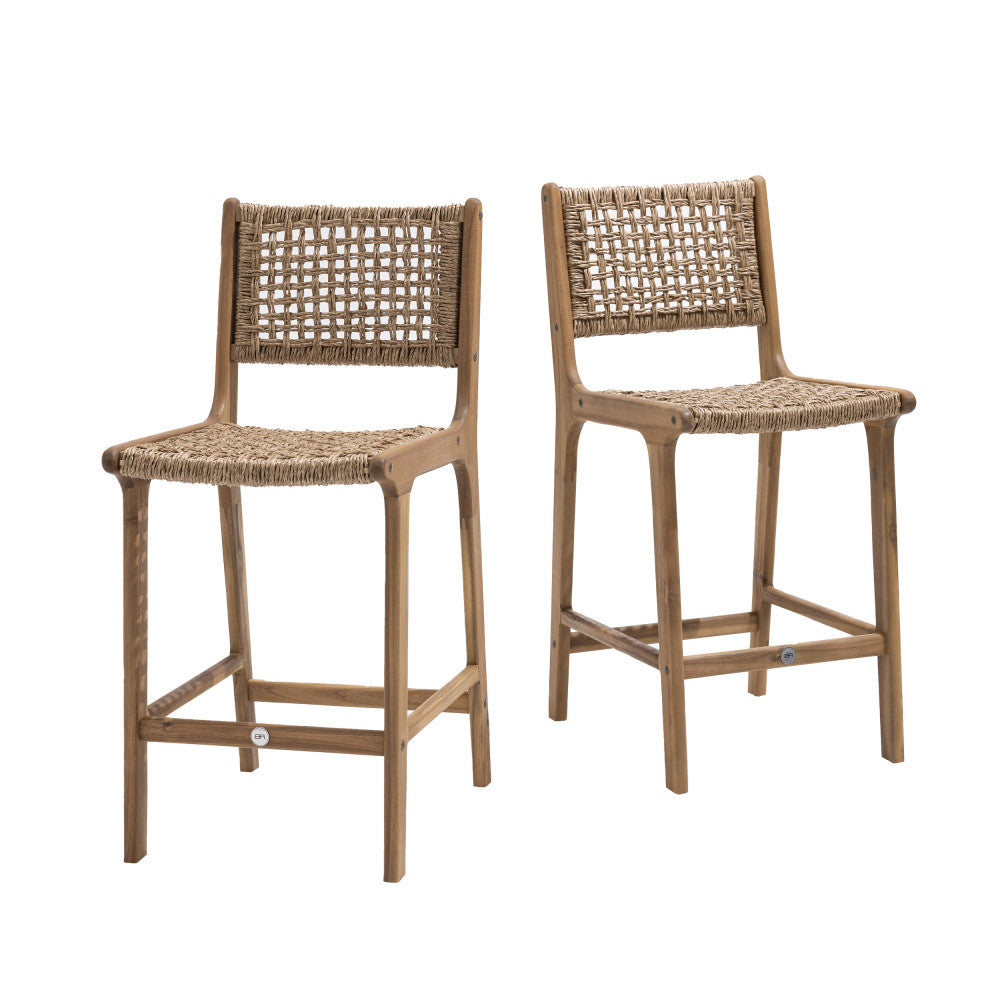 Lexia - Lot de 2 tabourets de bar intérieur/extérieur en bois d'acacia et résine tressée H66cm - Bois clair - 2