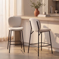 Dalby - Lot de 2 tabourets de bar en tissu bouclette et métal H65cm - Écru chiné - 1
