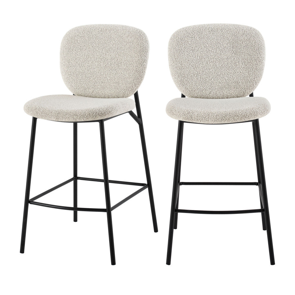 Dalby - Lot de 2 tabourets de bar en tissu bouclette et métal H65cm - Écru chiné - 2