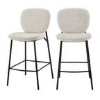 Dalby - Lot de 2 tabourets de bar en tissu bouclette et métal H65cm - Écru chiné - 2