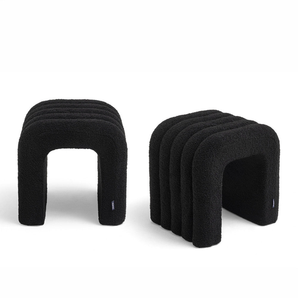 Mui - Lot de 2 tabourets rembourrés en tissu bouclette - Noir - 2